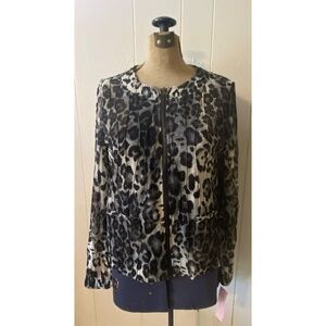 Peck and Peck Grey Cheetah Zip up Jacket size Medium